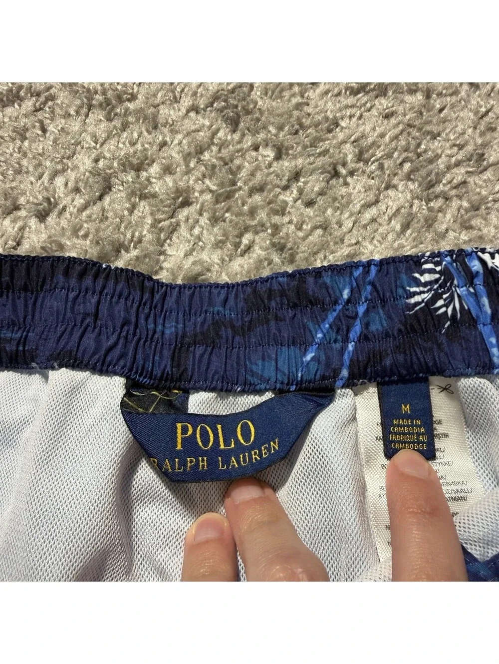 Polo Ralph Lauren Blue Cargo Pocket Nylon Mesh Lined Swim Trunks Mens Medium